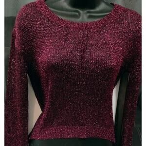 Woman Purple Lightweight Metallic Knit Party Club Cocktail Shirt Top Small